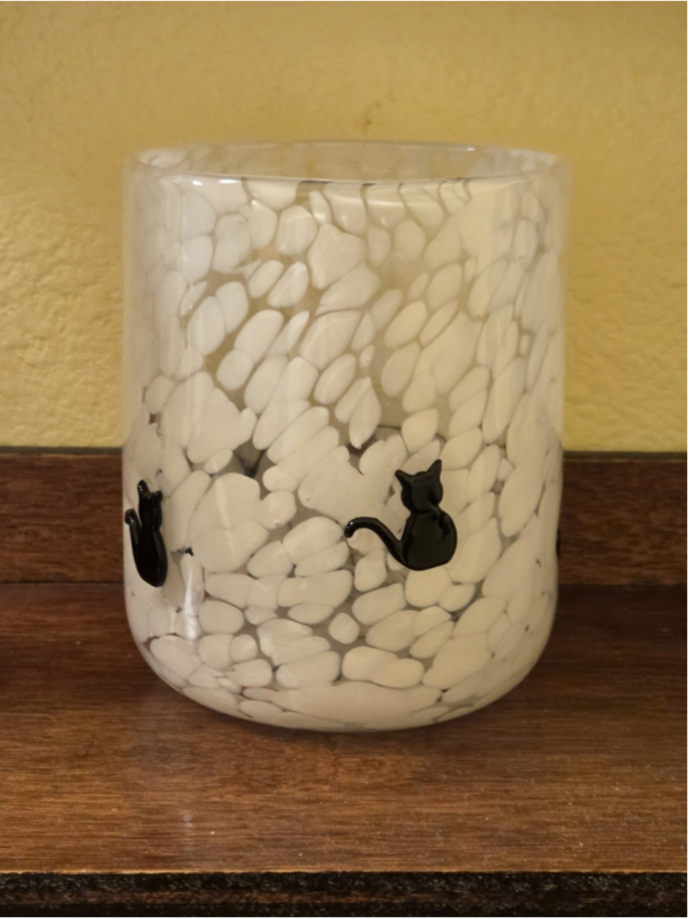 Anthropologie Confetti Halloween Mystic Juice Glass White Glass Black Cats - Picture 2 of 3